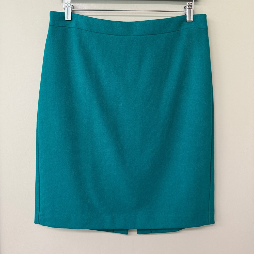 J.Crew Womens The Pencil Skirt Wool Blend Size 12 Teal Green Lined Professional